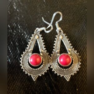 Paparazzi Earrings Silvertone red stone